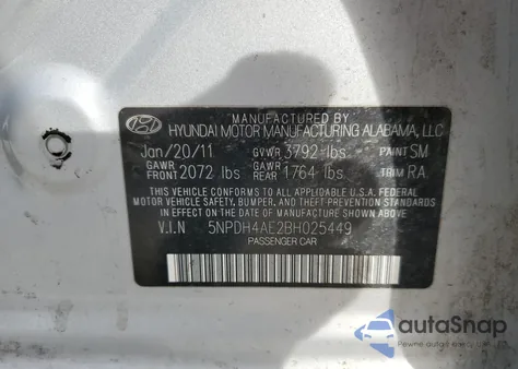 2011 Hyundai Elantra Gls z USA, uszkodzony, nr VIN 5NPDH4AE2BH025449